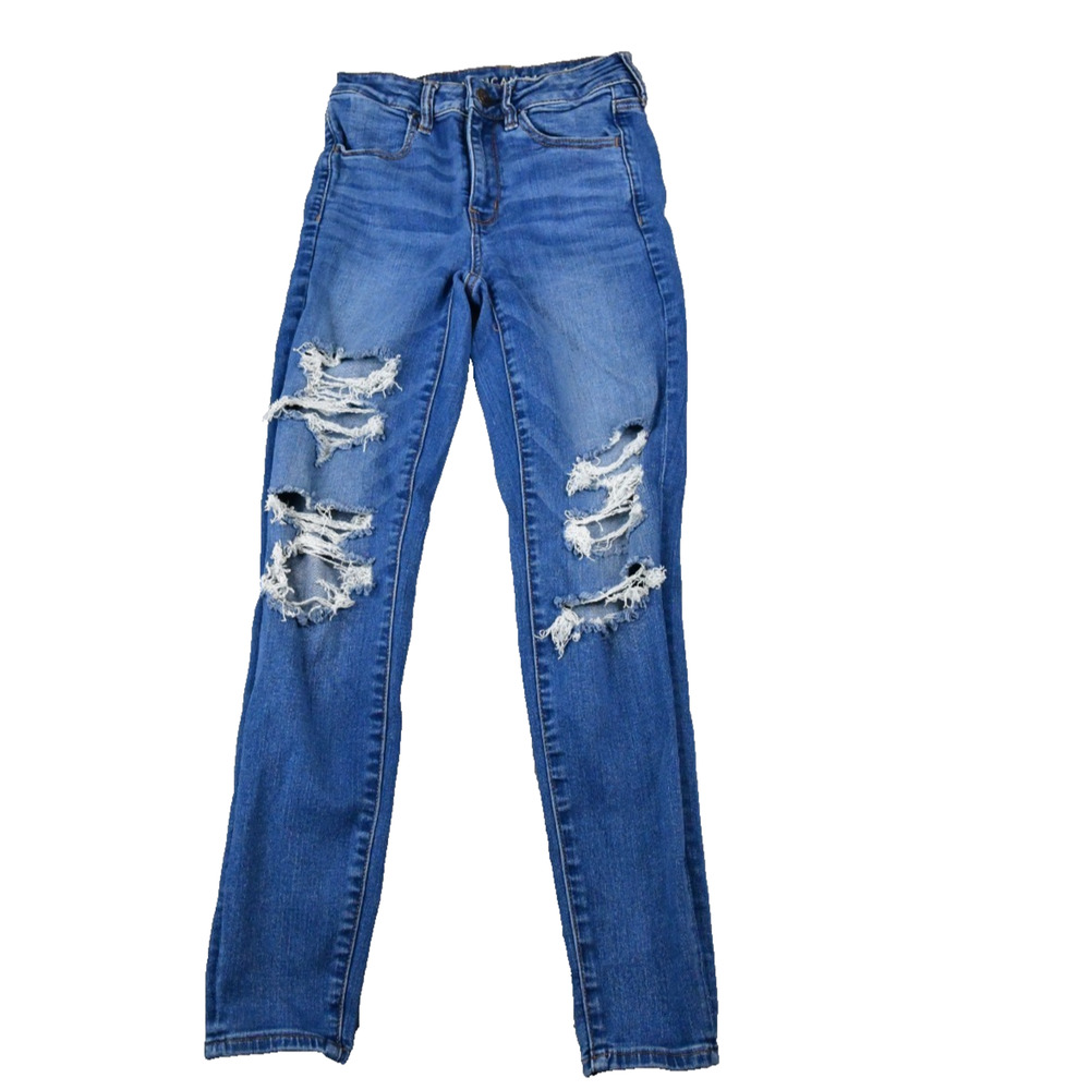 American Eagle Jeans Womens 4 (23x27) Hi-Rise Jegging Blue Denim Distressed